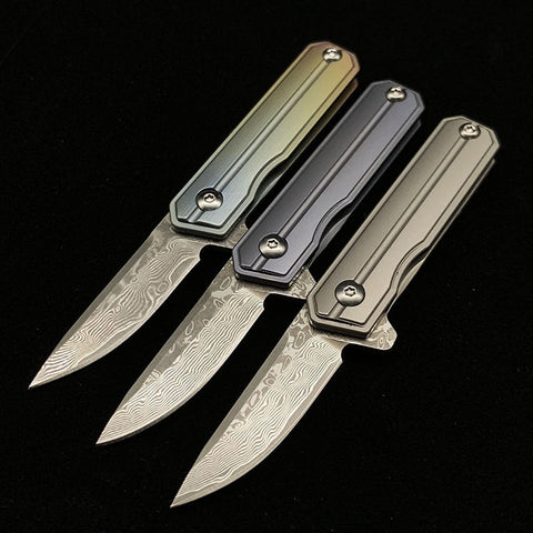 Gift Collection Pickling Damascus Titanium Alloy Keychain Chain Knife