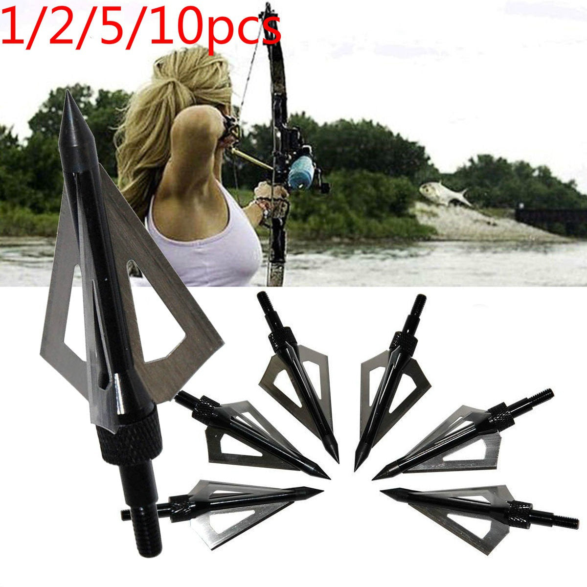 10PCS Broadheads Arrow Heads Fixed 3 Blade For Hunting Arrows New
