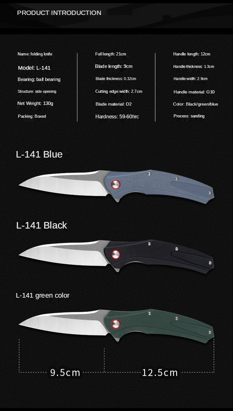 Outdoor camping G10 handle knife D2 stainless steel fruit knife High hardness sharp knife folding knife