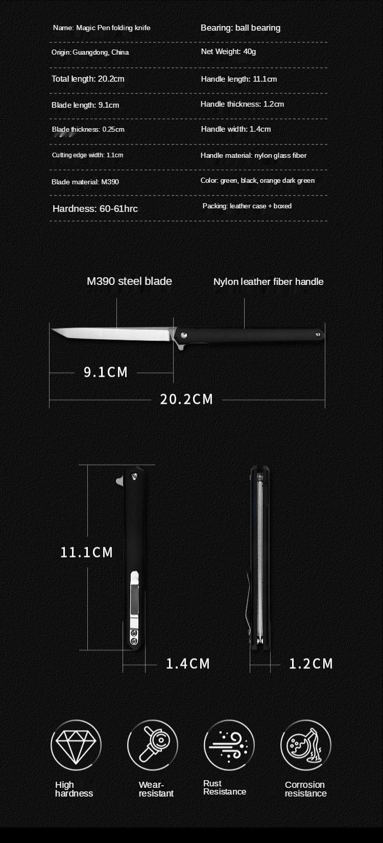 Outdoor Mini Knife Wilderness Survival Fruit Knife M390 Magic Pen Folding Knife Bearing Sharp Folding Knife
