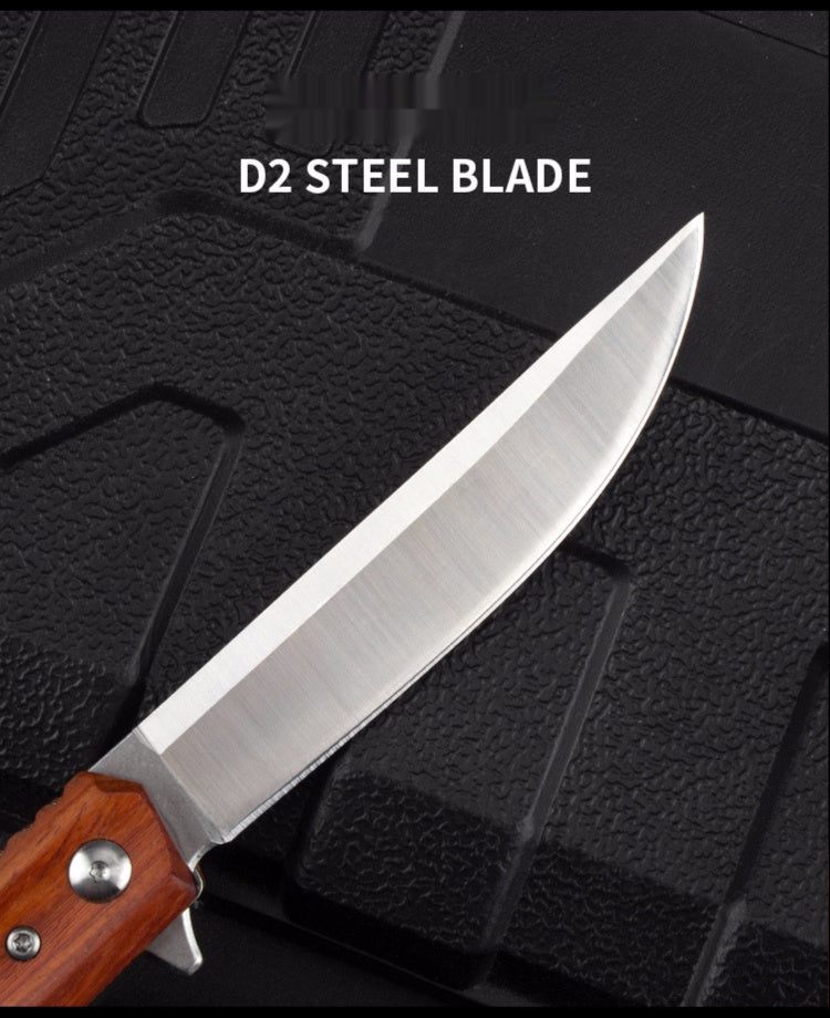 Outdoor D2 Steel Folding Fruit Knife Wooden Handle Folding Knife Wilderness Survival Sharp High Hardness Camping Knife
