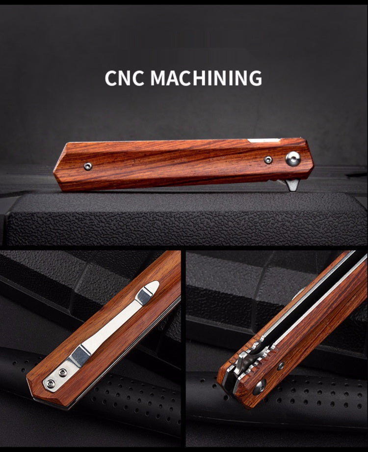Outdoor D2 Steel Folding Fruit Knife Wooden Handle Folding Knife Wilderness Survival Sharp High Hardness Camping Knife