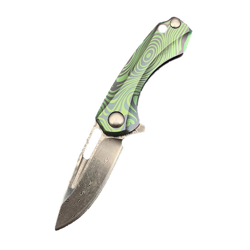 Portable Express Unpacking Keychain Knife Outdoor Mini Damascus Pocket Knife with Titanium Handle
