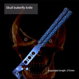 Outdoor camping training knife long butterfly folding knife skull practice knife hand training tool