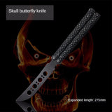Outdoor camping training knife long butterfly folding knife skull practice knife hand training tool
