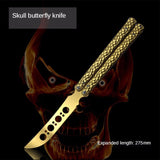 Outdoor camping training knife long butterfly folding knife skull practice knife hand training tool