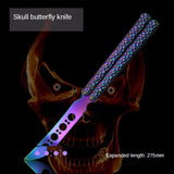 Outdoor camping training knife long butterfly folding knife skull practice knife hand training tool