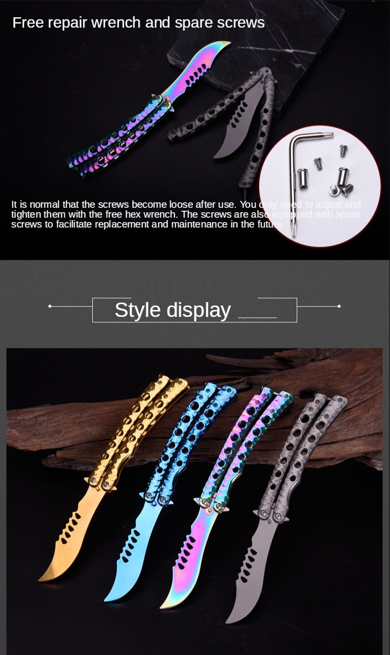 Outdoor adult self-defense training knife not edged All-steel flail knife Butterfly folding knife Not edged practice tool