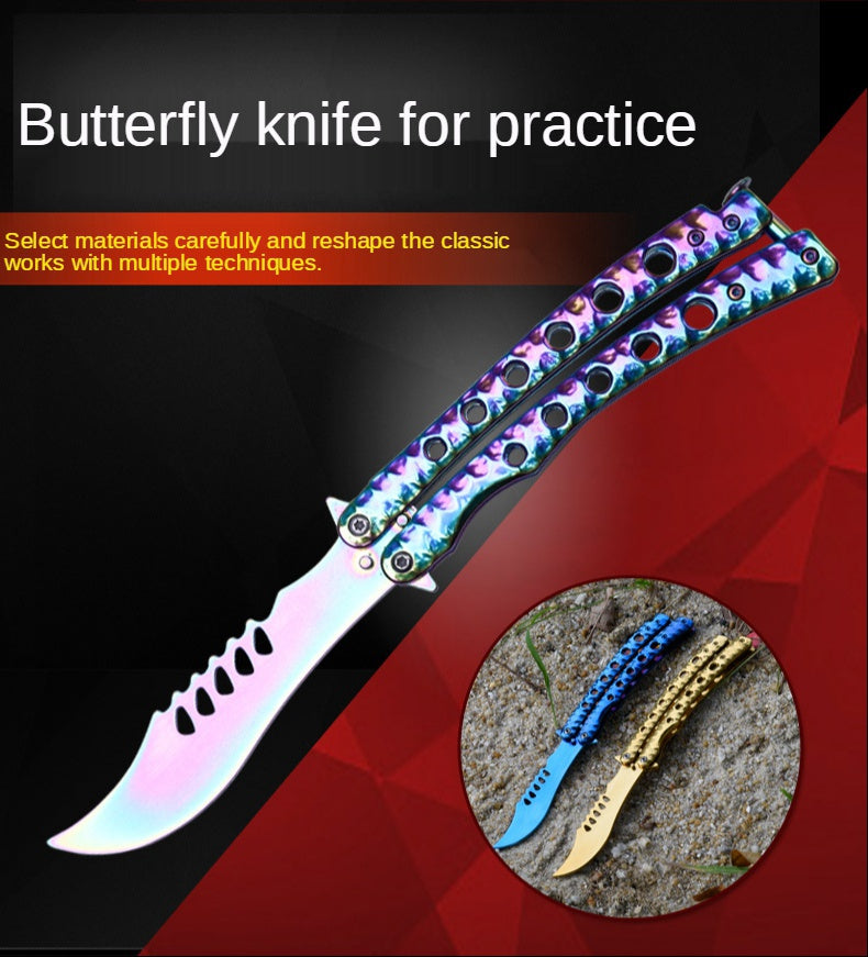 Outdoor adult self-defense training knife not edged All-steel flail knife Butterfly folding knife Not edged practice tool