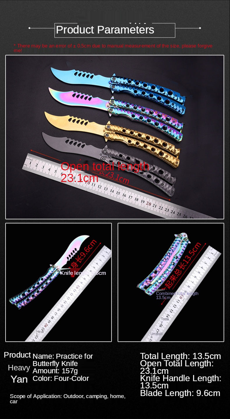 Outdoor adult self-defense training knife not edged All-steel flail knife Butterfly folding knife Not edged practice tool