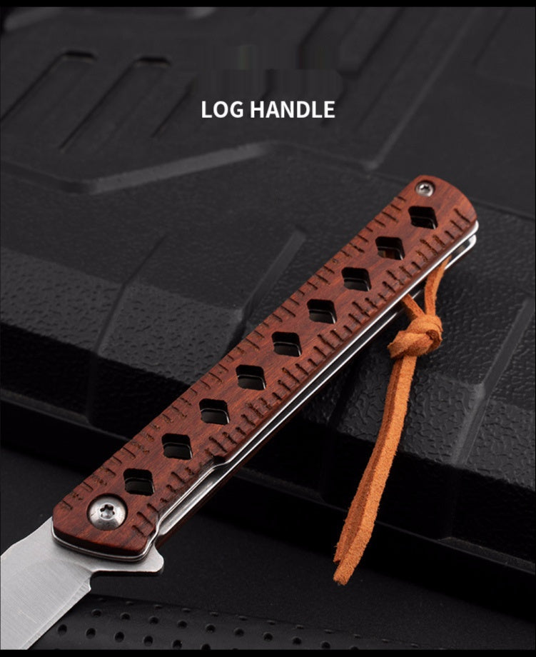 Portable folding knife sharp camping survival knife fruit knife outdoor knife Damascus pattern folding knife with wooden handle magic pen