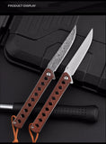 Portable folding knife sharp camping survival knife fruit knife outdoor knife Damascus pattern folding knife with wooden handle magic pen