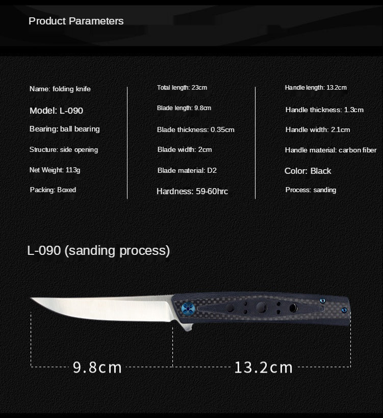 Outdoor Knife Jungle Adventure High Quality Folding Knife Stainless Steel Carbon Fiber D2 Steel Bearing Folding Knife
