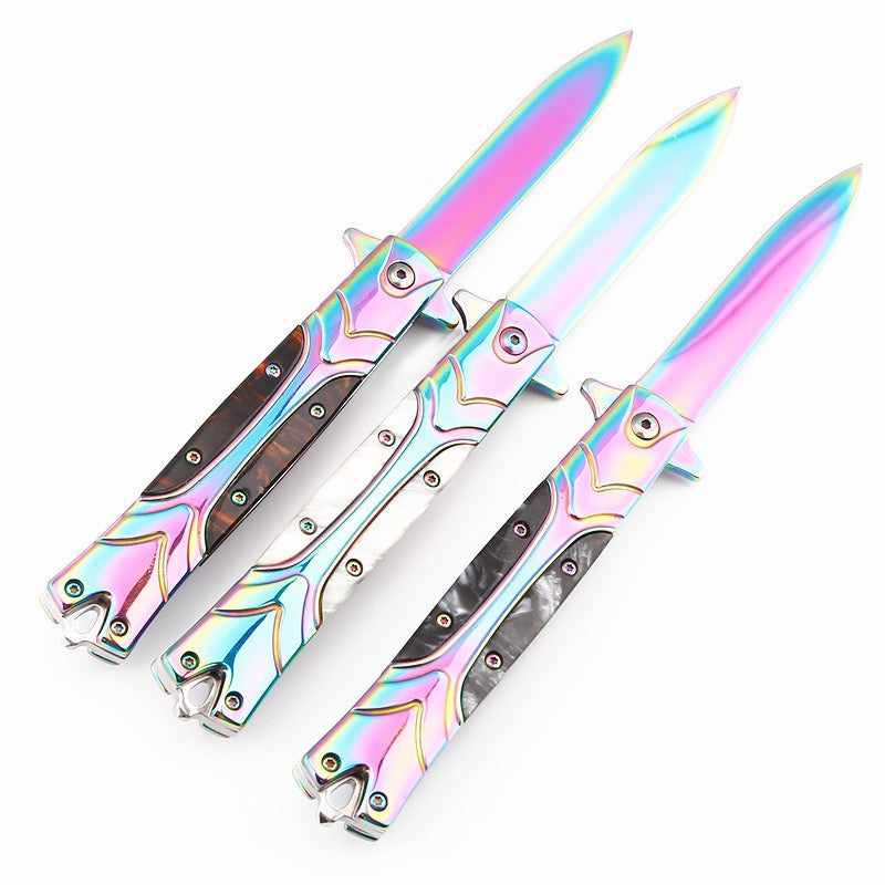 Creative mirror light folding knife Italian retro design high hardness folding knife outdoor knife self-defense mini handbag knife