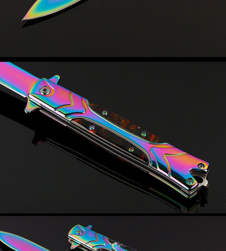 Creative mirror light folding knife Italian retro design high hardness folding knife outdoor knife self-defense mini handbag knife