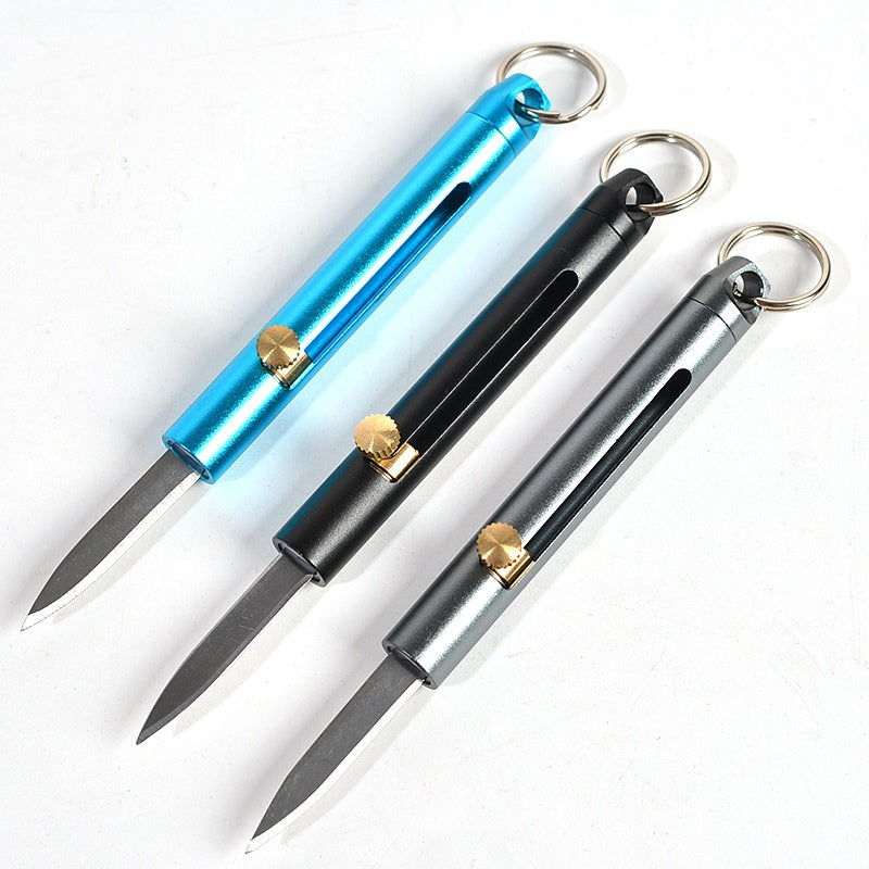 Outdoor knife keychain pendant retro bolt spring knife aluminum alloy knife sharp demolition express