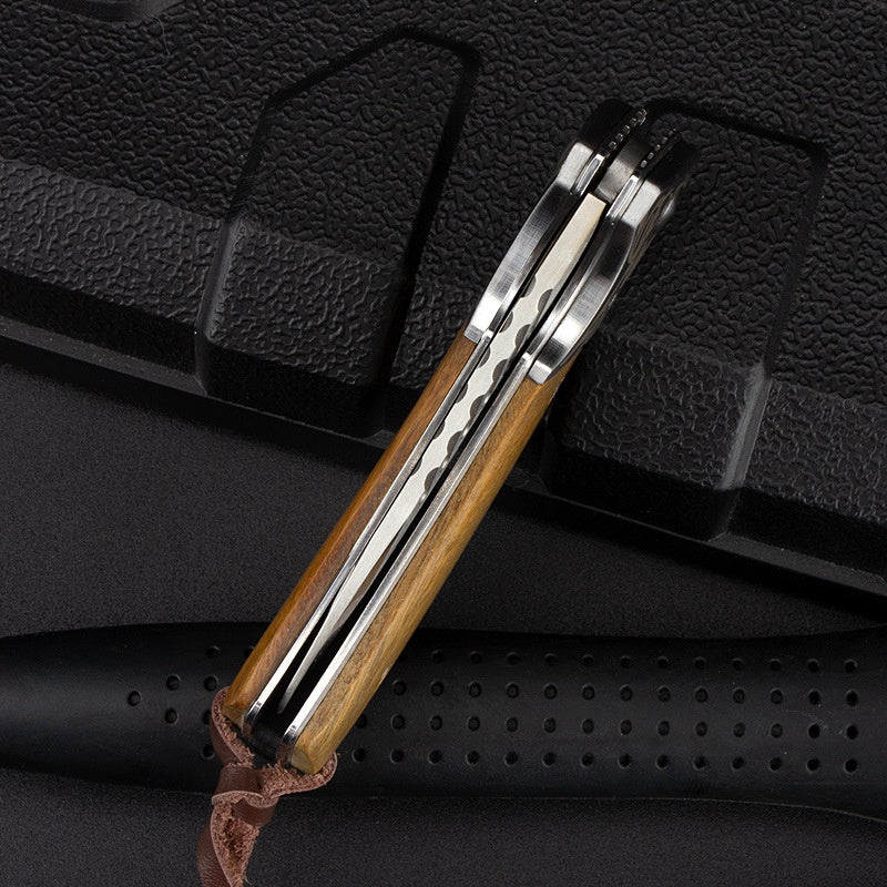 Camping Survival Knife Tactical Outdoor Folding Knife Wooden Handle Knife D2 Steel High Hardness Folding Knife Mini Knife
