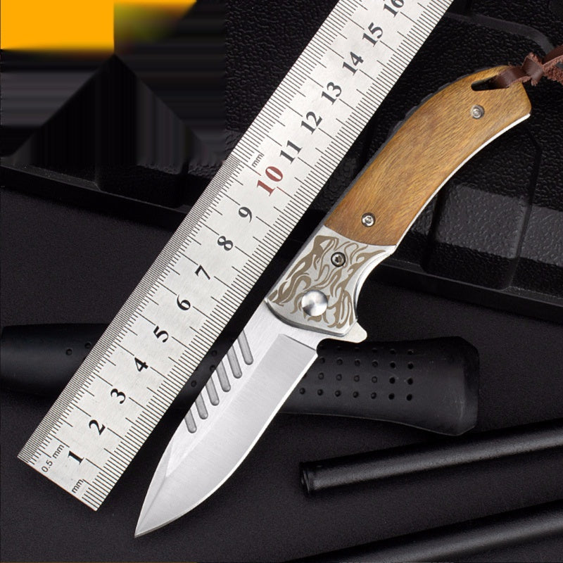 Camping Survival Knife Tactical Outdoor Folding Knife Wooden Handle Knife D2 Steel High Hardness Folding Knife Mini Knife