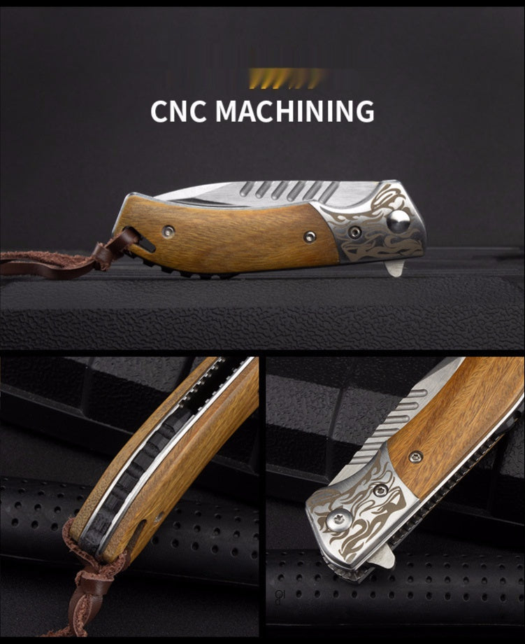 Camping Survival Knife Tactical Outdoor Folding Knife Wooden Handle Knife D2 Steel High Hardness Folding Knife Mini Knife