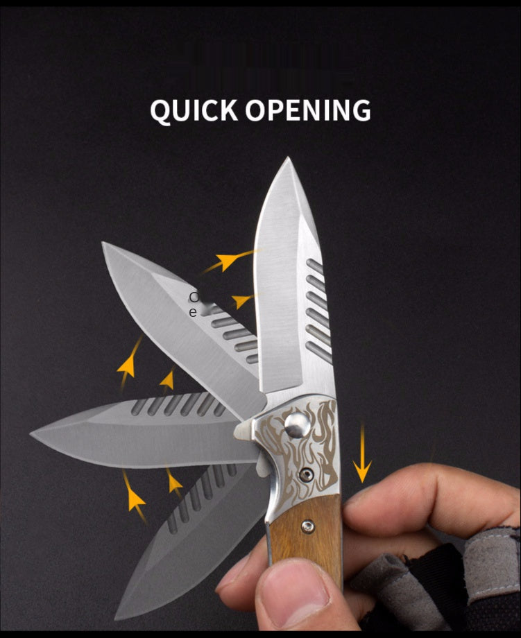 Camping Survival Knife Tactical Outdoor Folding Knife Wooden Handle Knife D2 Steel High Hardness Folding Knife Mini Knife