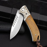 Camping Survival Knife Tactical Outdoor Folding Knife Wooden Handle Knife D2 Steel High Hardness Folding Knife Mini Knife