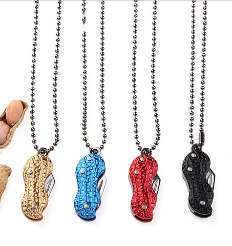 【Free gift】Mini Key Knife Pocket Knife Creative Peanut Shape Necklace Knife Carry Stainless Steel Portable Folding Knife