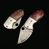 Outdoor small praying mantis mini knife folding knife forged and pickled red sandalwood handle Damascus knife