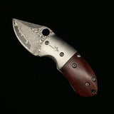 Outdoor small praying mantis mini knife folding knife forged and pickled red sandalwood handle Damascus knife