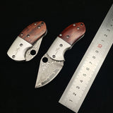 Outdoor small praying mantis mini knife folding knife forged and pickled red sandalwood handle Damascus knife