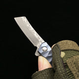 Self-defense Keychain Pocket Knife Damascus Steel Titanium Handle Mini Bistop EDC Gift Pocket Knife