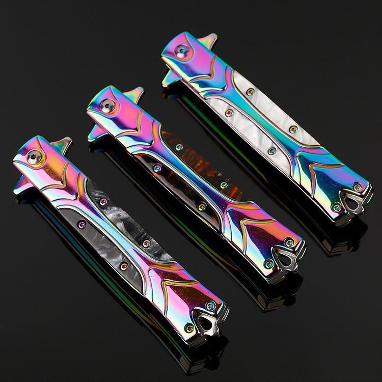 Mini handbag knife retro design outdoor knife self-defense creative mirror light folding knife high hardness folding knife