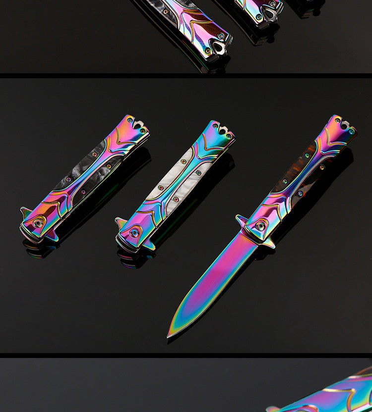 Mini handbag knife retro design outdoor knife self-defense creative mirror light folding knife high hardness folding knife