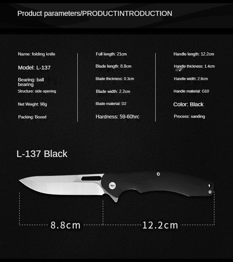 D2 Portable Fruit Knife Stainless Steel Folding Knife Portable Knife G10 Handle Outdoor Camping Folding Knife