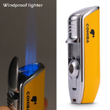 【QINQUAN】Direct Blue Flame Lighter Portable lighters  for cigarettes with Cigar Drill & Gift Box Without Gas/oil  Cohiba Multi-function Windproof Lighter