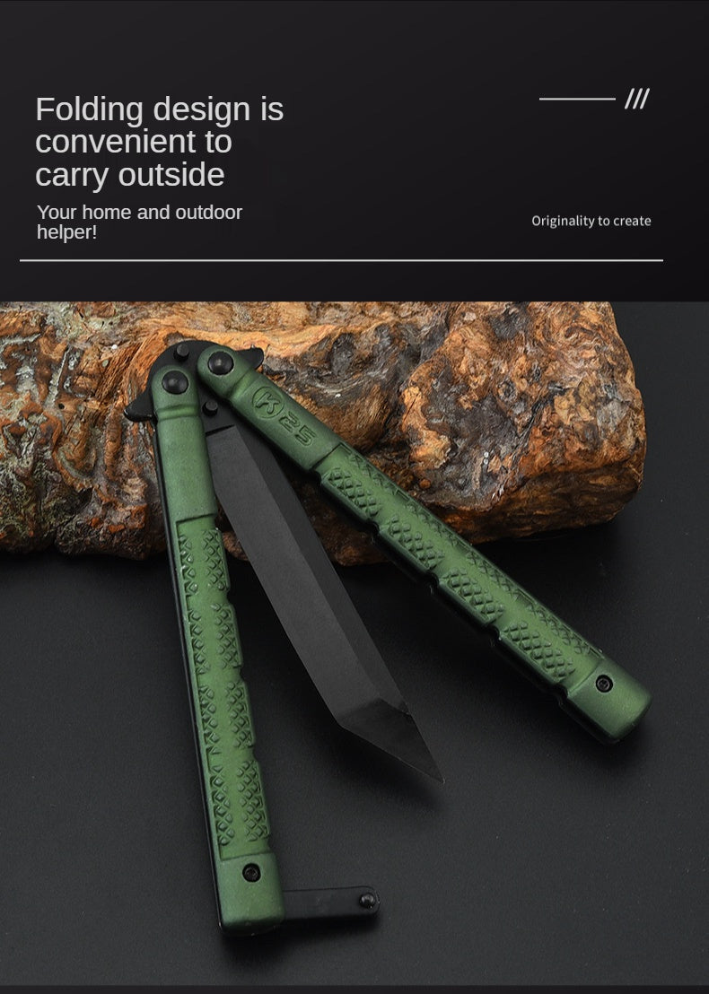 Field training stainless steel outdoor practice knife swing hand folding knife self-defense portable butterfly comb novice
