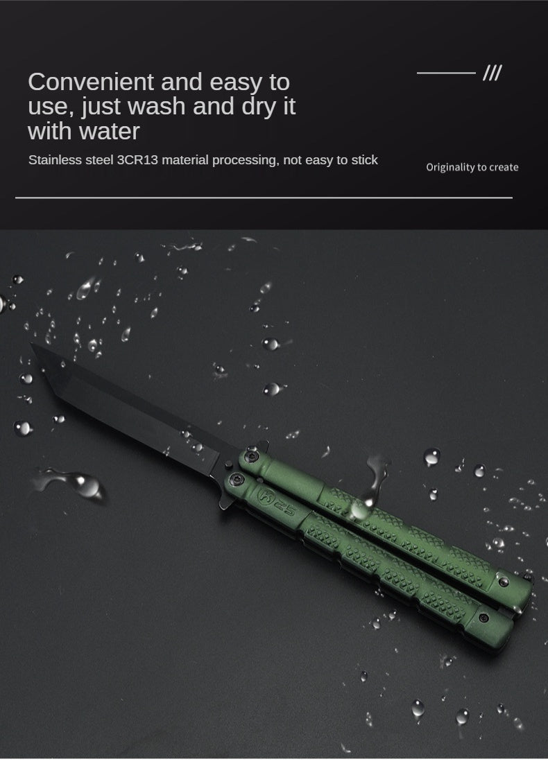 Field training stainless steel outdoor practice knife swing hand folding knife self-defense portable butterfly comb novice
