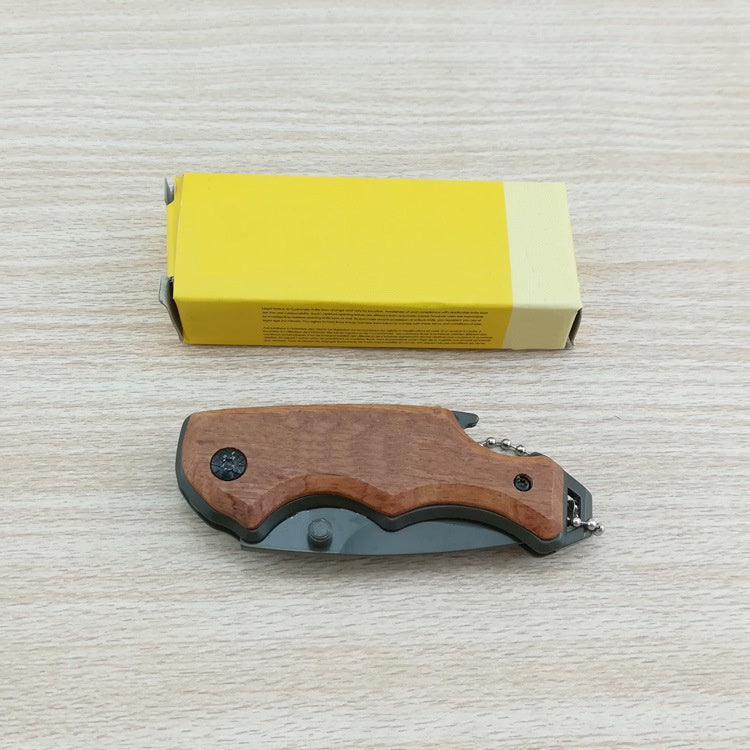 Outdoor portable boutique folding knife multifunctional camping knife with titanium-plated steel and wooden handle