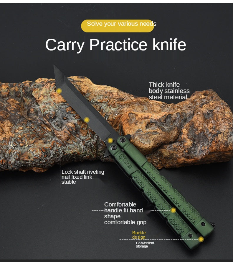 Outdoor portable stainless steel training butterfly comb Outdoor self-defense practice knife novice throwing folding knife