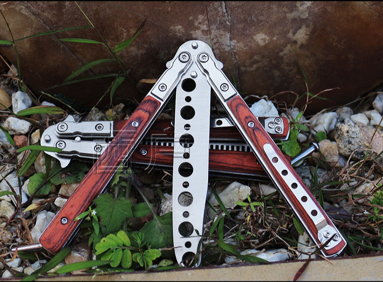 Butterfly practice knife jl27 not edged Yangjiang outdoor knife folding wooden handle factory delivery from stock
