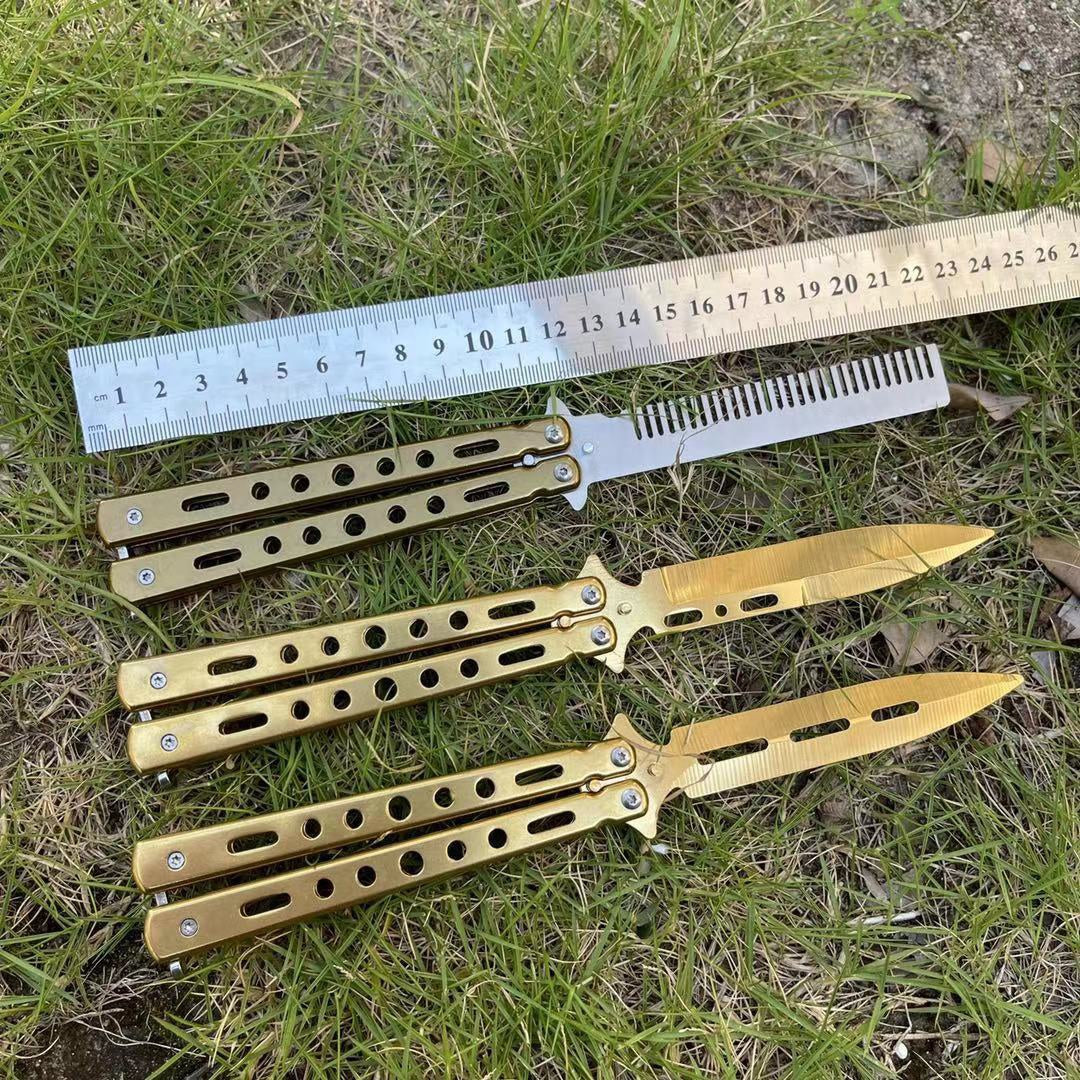 Golden Comb Butterfly Knife Fancy Comb Unblade All-steel Butterfly Knife Practice Butterfly Folding Knife Shake Knife