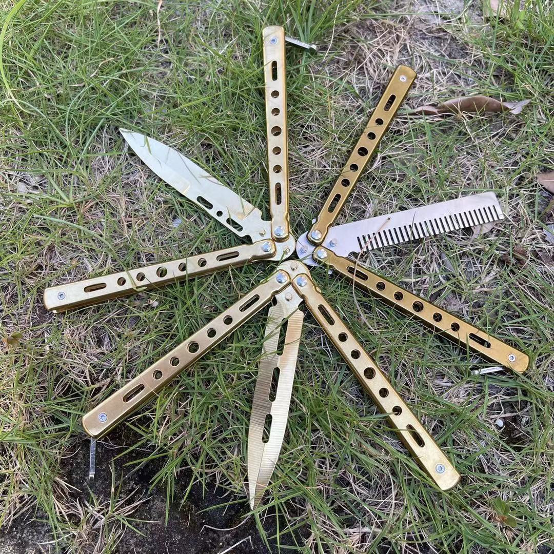 Golden Comb Butterfly Knife Fancy Comb Unblade All-steel Butterfly Knife Practice Butterfly Folding Knife Shake Knife