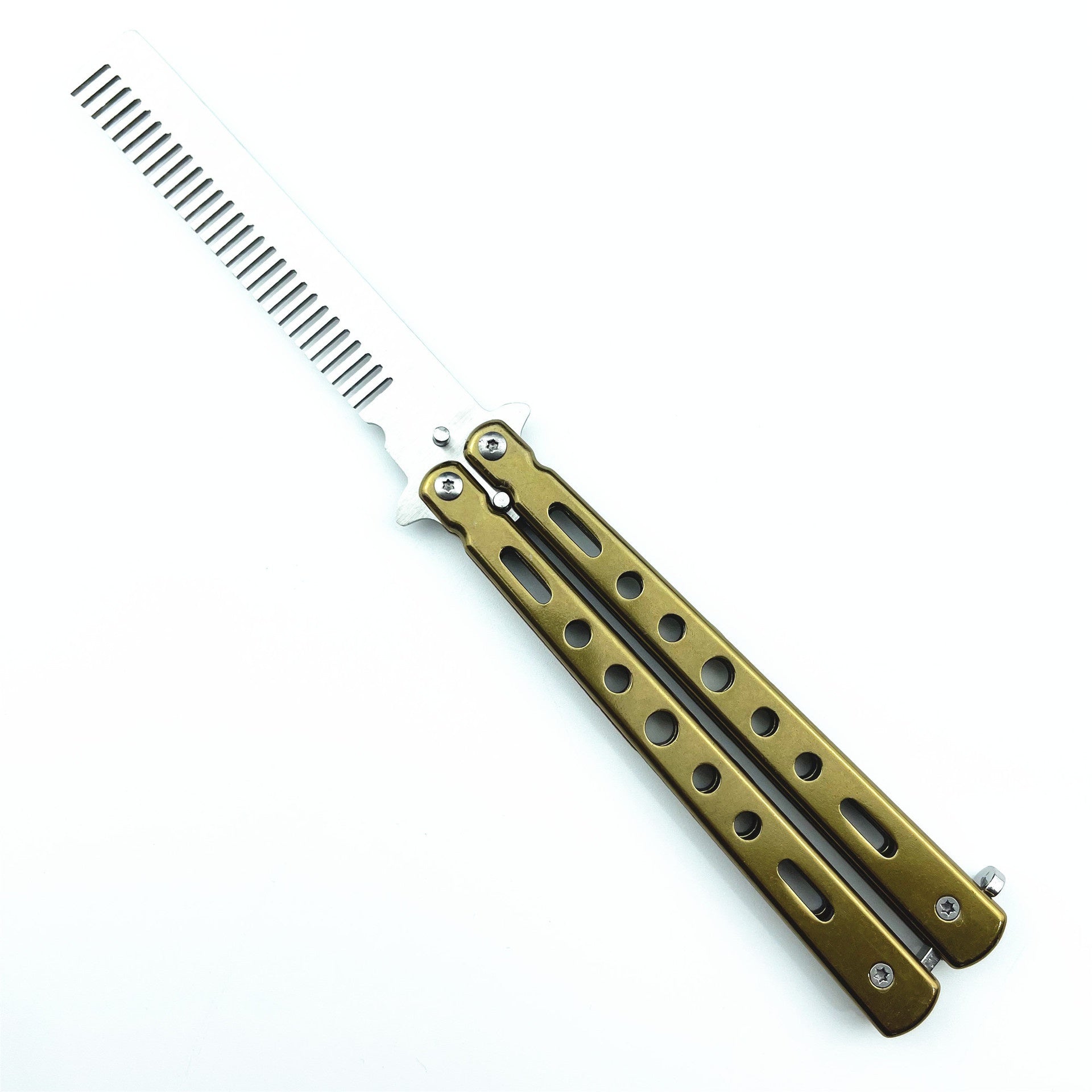 Golden Comb Butterfly Knife Fancy Comb Unblade All-steel Butterfly Knife Practice Butterfly Folding Knife Shake Knife