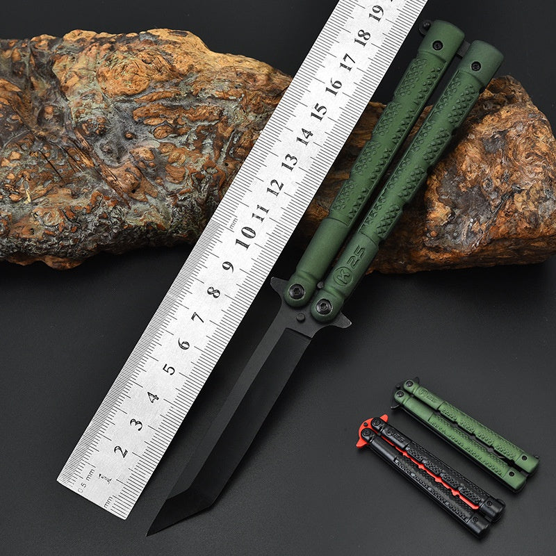 Novice stainless steel field training butterfly comb swing hand folding knife outdoor self-defense portable practice knife
