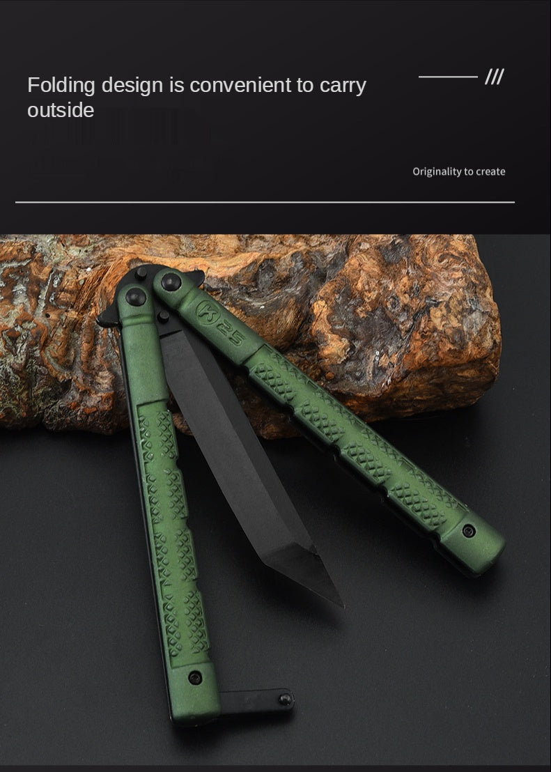 Novice stainless steel field training butterfly comb swing hand folding knife outdoor self-defense portable practice knife