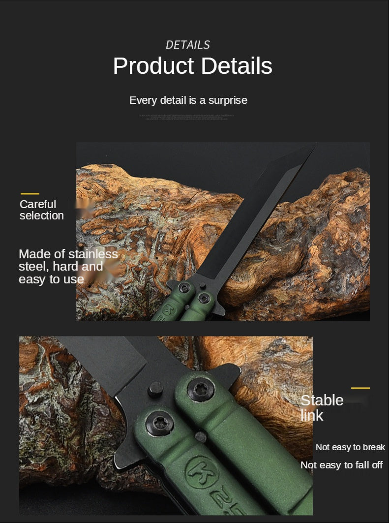 Novice stainless steel field training butterfly comb swing hand folding knife outdoor self-defense portable practice knife