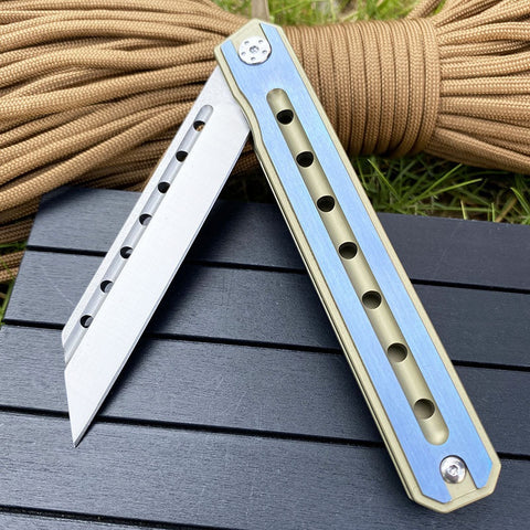 Multifunctional outdoor high hardness titanium alloy folding knife bearing D2 steel folding knife EDC survival knife
