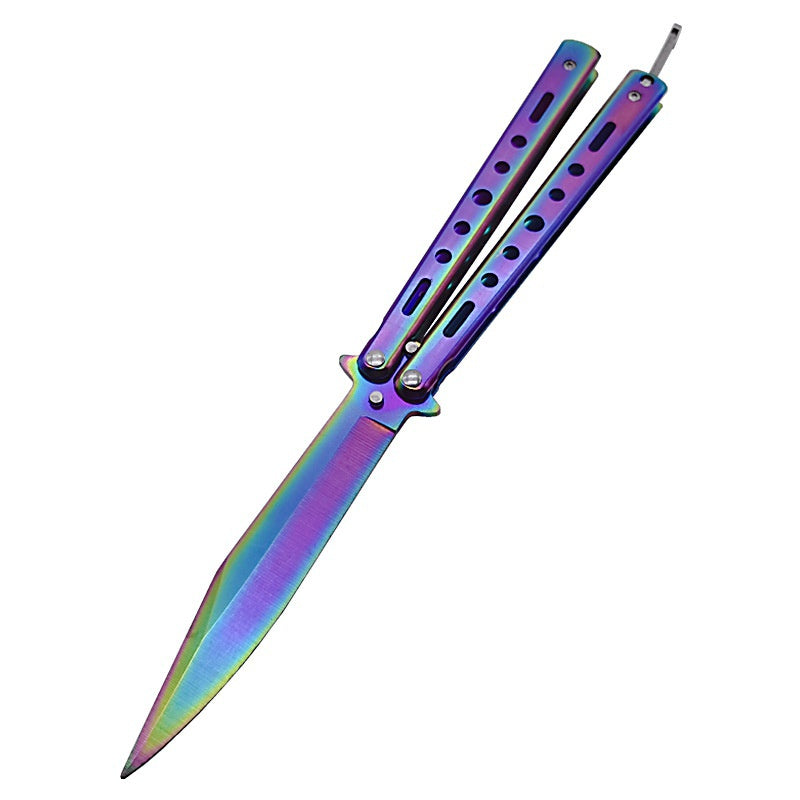 Outdoor camping practice knife bladed butterfly comb, stainless steel safety throwing comb, folding comb training tool for beginners