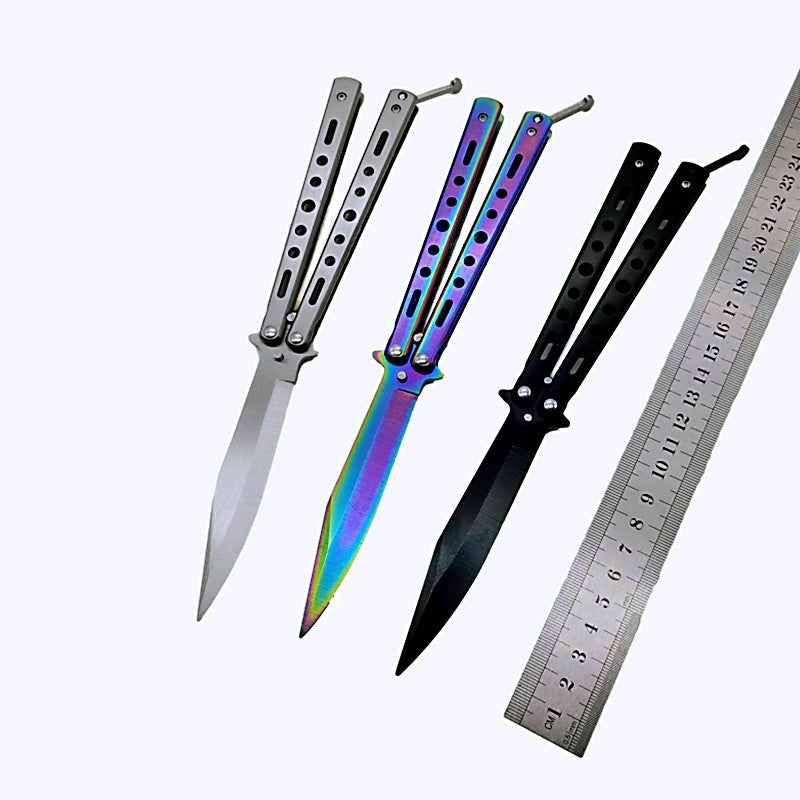 Outdoor camping practice knife bladed butterfly comb, stainless steel safety throwing comb, folding comb training tool for beginners