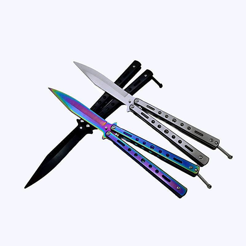 Outdoor camping practice knife bladed butterfly comb, stainless steel safety throwing comb, folding comb training tool for beginners