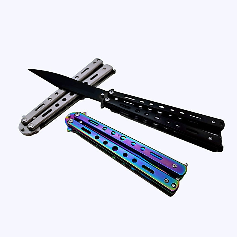 Outdoor camping practice knife bladed butterfly comb, stainless steel safety throwing comb, folding comb training tool for beginners